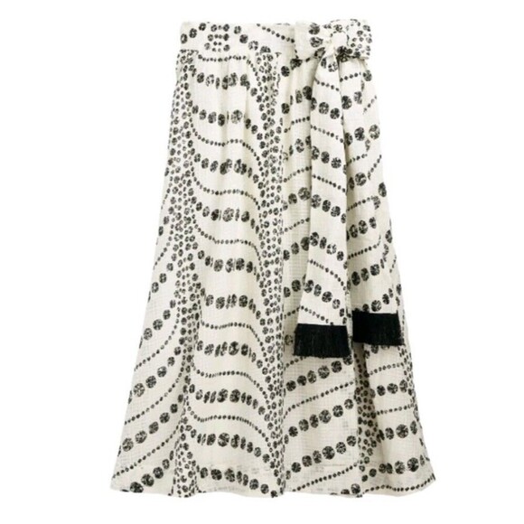 Marie Oliver Estine Wrap Skirt Sz XS  Ivory Dolphine Dots  Lined Linen Viscose - Picture 1 of 13